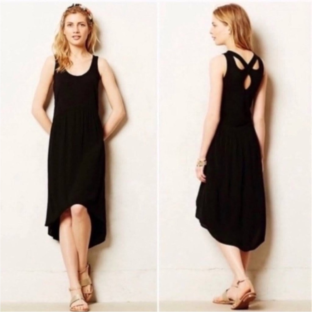 Anthropologie Left of Center Black Tulipan Cutout Back Asymmetrical Hem Size XS